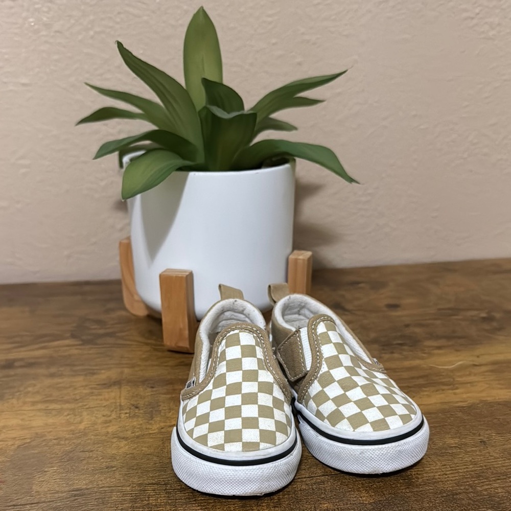 Vans Kids' Checkered Slip-On Shoes - Tan